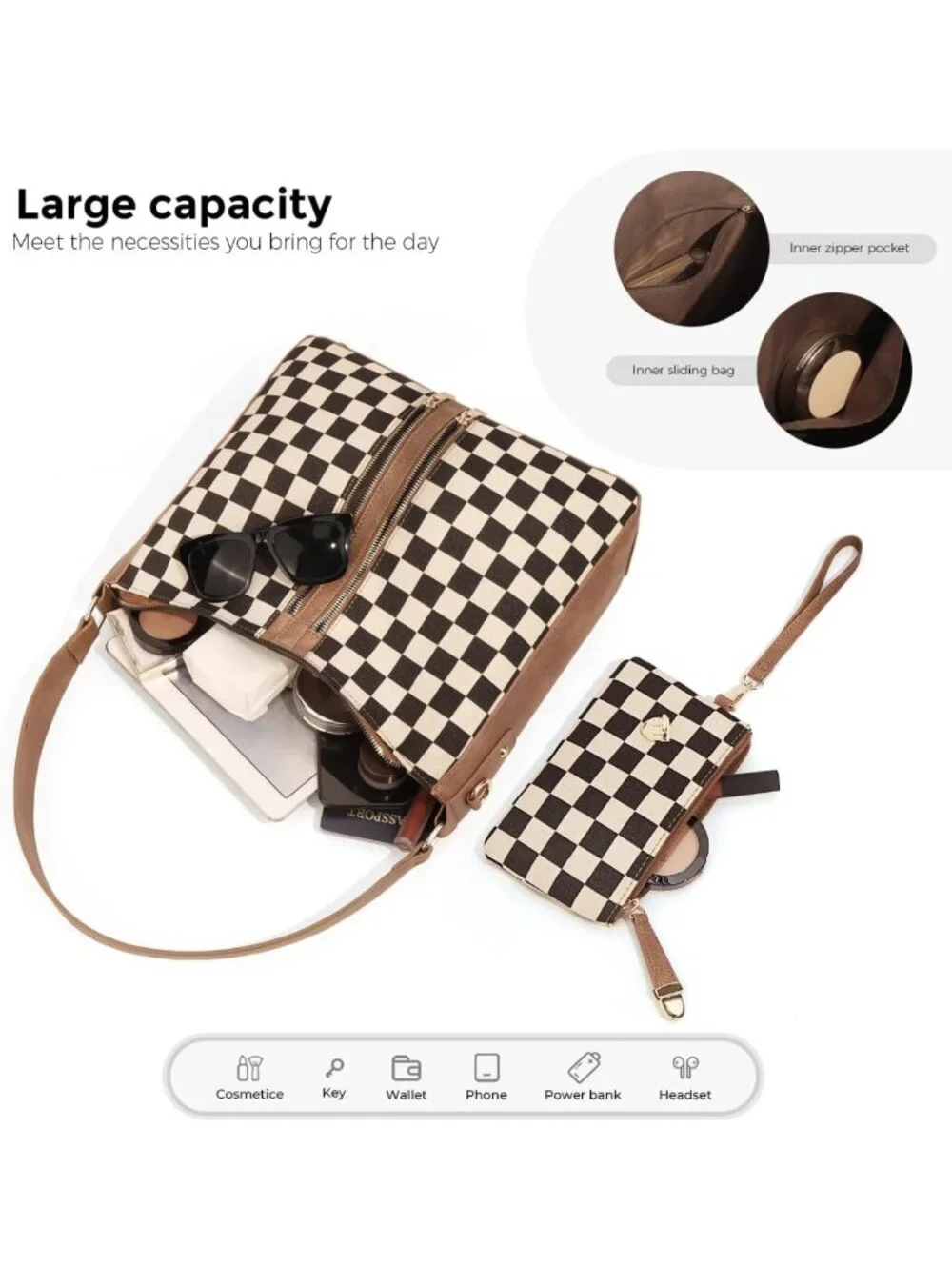 Stylish Checkered Hobo Handbag & Crossbody Bag - Plaid Tote Purse for Daily Use